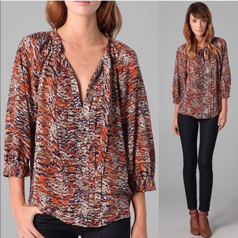 Joie Silk Abstract Animal Mirabella Top Sandalwood
